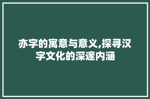 亦字的寓意与意义,探寻汉字文化的深邃内涵