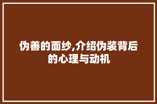 伪善的面纱,介绍伪装背后的心理与动机