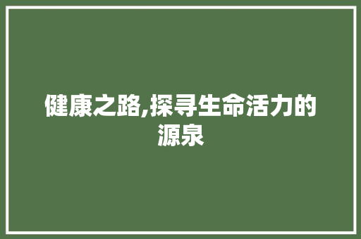 健康之路,探寻生命活力的源泉
