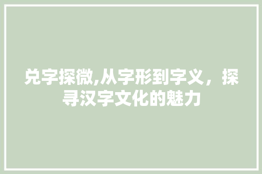 兑字探微,从字形到字义，探寻汉字文化的魅力