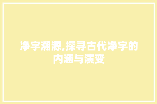 净字溯源,探寻古代净字的内涵与演变