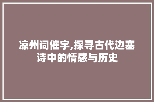 凉州词催字,探寻古代边塞诗中的情感与历史