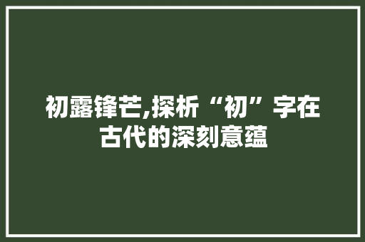 初露锋芒,探析“初”字在古代的深刻意蕴