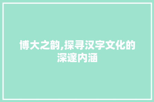 博大之韵,探寻汉字文化的深邃内涵