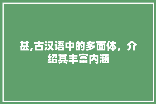 甚,古汉语中的多面体，介绍其丰富内涵 工作类