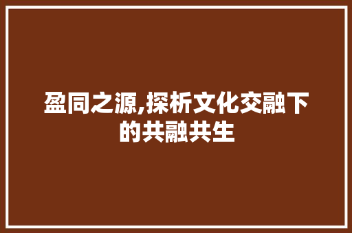 盈同之源,探析文化交融下的共融共生 生活感悟