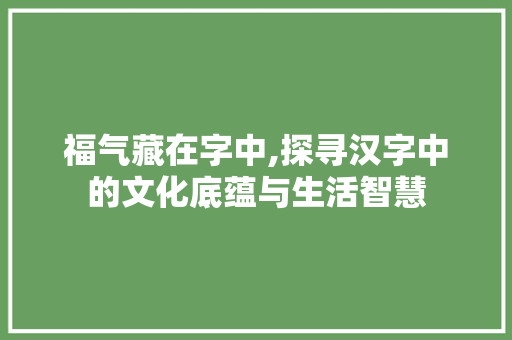 福气藏在字中,探寻汉字中的文化底蕴与生活智慧