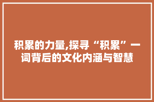 积累的力量,探寻“积累”一词背后的文化内涵与智慧