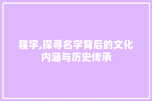 程字,探寻名字背后的文化内涵与历史传承
