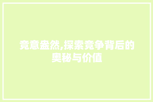 竞意盎然,探索竞争背后的奥秘与价值