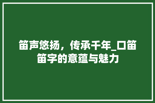 笛声悠扬，传承千年_口笛笛字的意蕴与魅力 工作报告