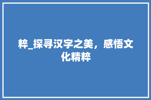 粹_探寻汉字之美，感悟文化精粹 工作总结