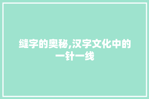 缝字的奥秘,汉字文化中的一针一线