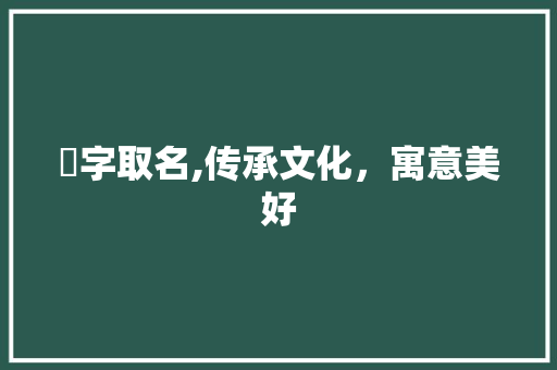 苪字取名,传承文化，寓意美好 生活类