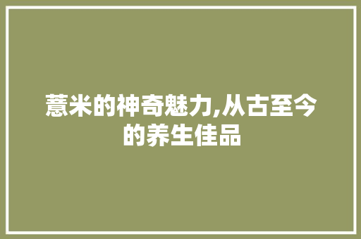 薏米的神奇魅力,从古至今的养生佳品