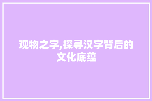 观物之字,探寻汉字背后的文化底蕴