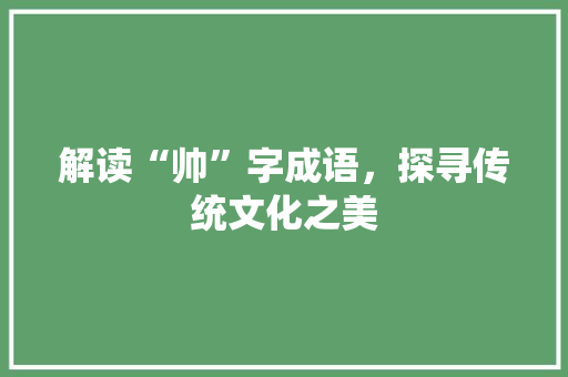 解读“帅”字成语，探寻传统文化之美