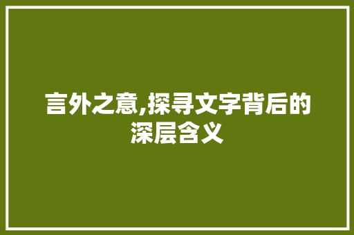 言外之意,探寻文字背后的深层含义