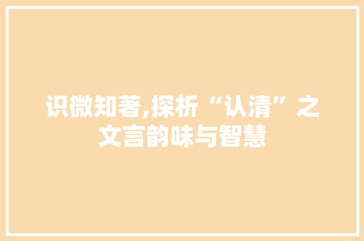 识微知著,探析“认清”之文言韵味与智慧