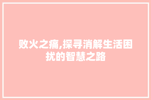 败火之痛,探寻消解生活困扰的智慧之路