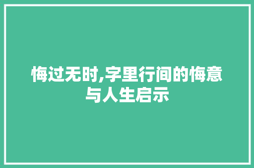 悔过无时,字里行间的悔意与人生启示
