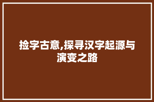 捡字古意,探寻汉字起源与演变之路