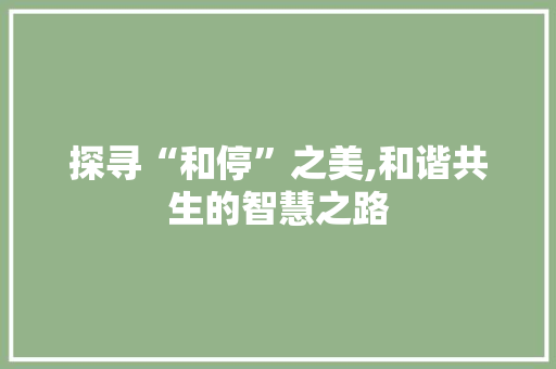 探寻“和停”之美,和谐共生的智慧之路