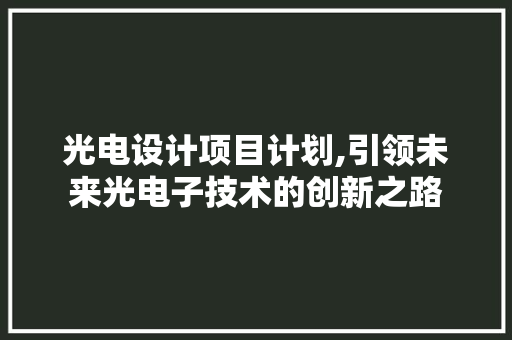光电设计项目计划,引领未来光电子技术的创新之路