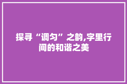 探寻“调匀”之韵,字里行间的和谐之美