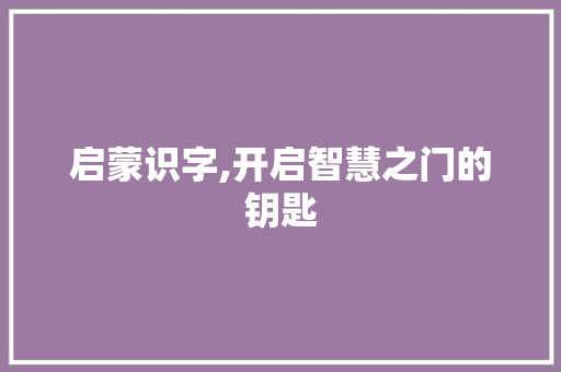 启蒙识字,开启智慧之门的钥匙