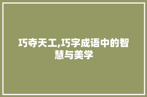 巧夺天工,巧字成语中的智慧与美学