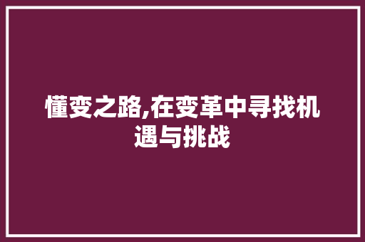 懂变之路,在变革中寻找机遇与挑战