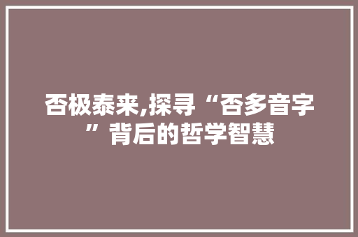 否极泰来,探寻“否多音字”背后的哲学智慧