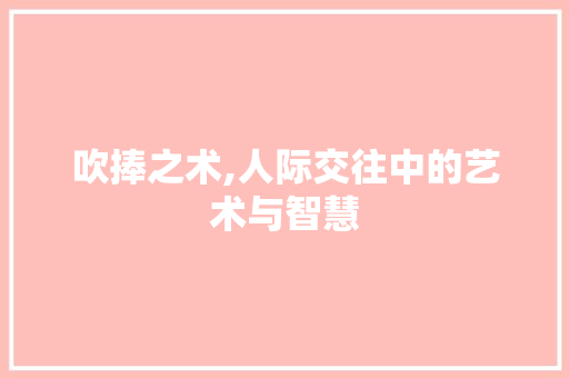 吹捧之术,人际交往中的艺术与智慧
