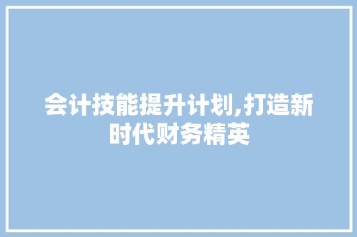 会计技能提升计划,打造新时代财务精英