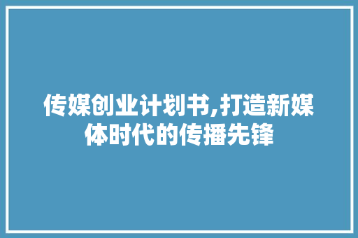 传媒创业计划书,打造新媒体时代的传播先锋