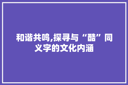 和谐共鸣,探寻与“酷”同义字的文化内涵