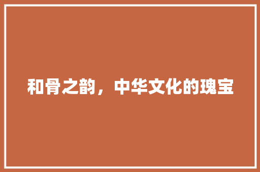 和骨之韵，中华文化的瑰宝