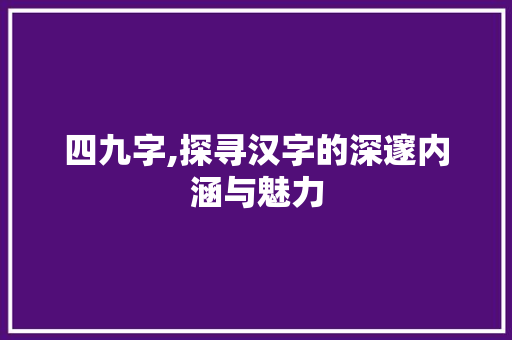 四九字,探寻汉字的深邃内涵与魅力