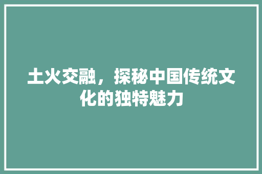 土火交融，探秘中国传统文化的独特魅力