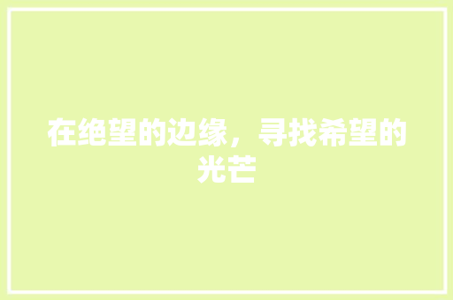 在绝望的边缘，寻找希望的光芒