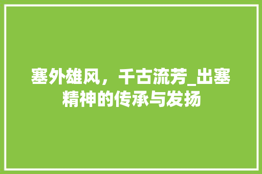 塞外雄风，千古流芳_出塞精神的传承与发扬