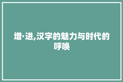增·进,汉字的魅力与时代的呼唤