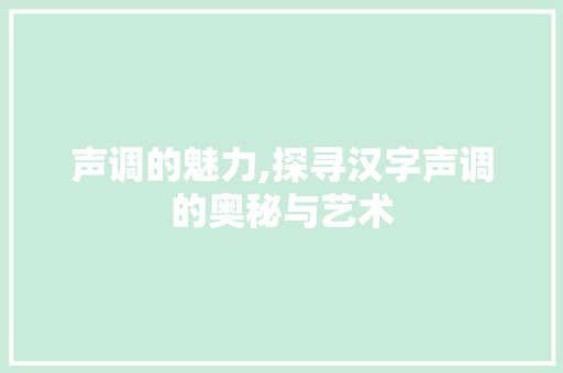 声调的魅力,探寻汉字声调的奥秘与艺术