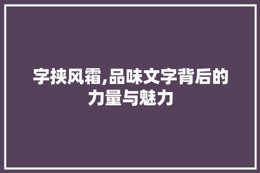 字挟风霜,品味文字背后的力量与魅力