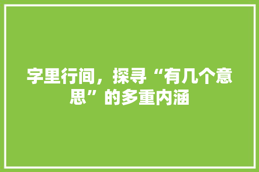 字里行间，探寻“有几个意思”的多重内涵