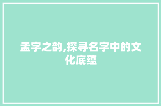 孟字之韵,探寻名字中的文化底蕴