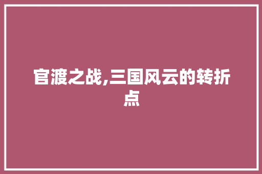 官渡之战,三国风云的转折点