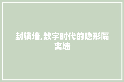封锁墙,数字时代的隐形隔离墙