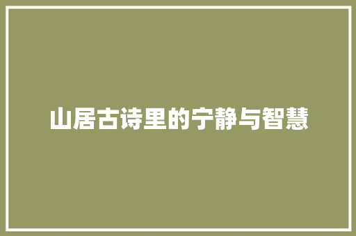 山居古诗里的宁静与智慧